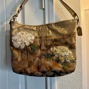 Coach Gold and Brown Floral Shoulder Bag